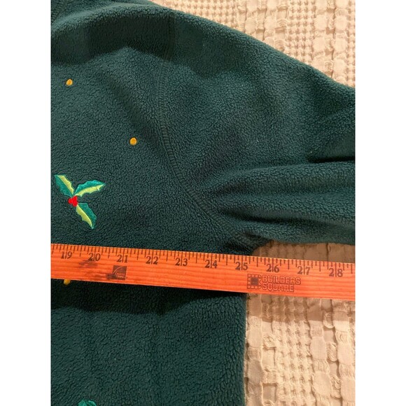 Vintage Fleece Green Jacket Unique Gift Buttons Appliqué Christmas Scene Sz 2X - Picture 7 of 10